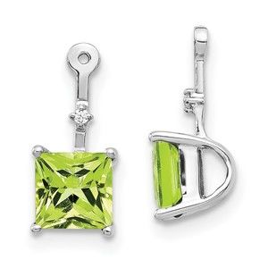 14k White Gold Diamond and Square Peridot August Birthstone Earring Jackets